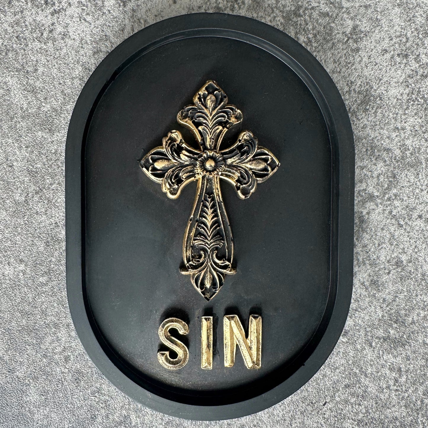 ‘Sin’ Gothic Cross Wall Plaque