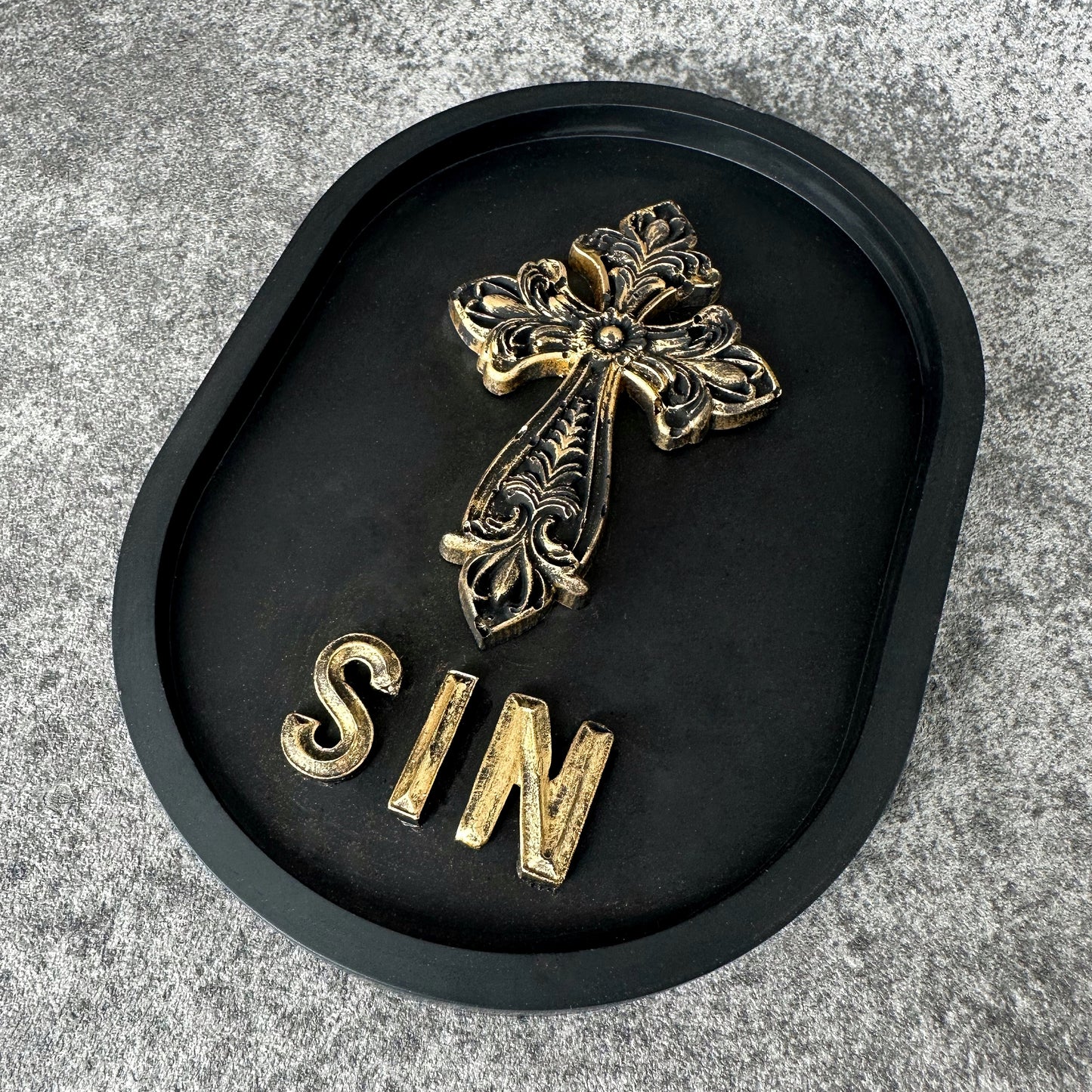 ‘Sin’ Gothic Cross Wall Plaque
