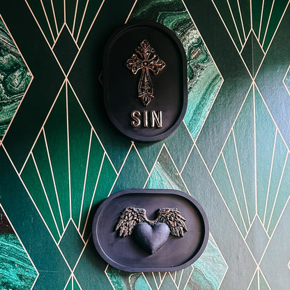 ‘Sin’ Gothic Cross Wall Plaque