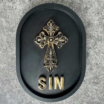 ‘Sin’ Gothic Cross Wall Plaque