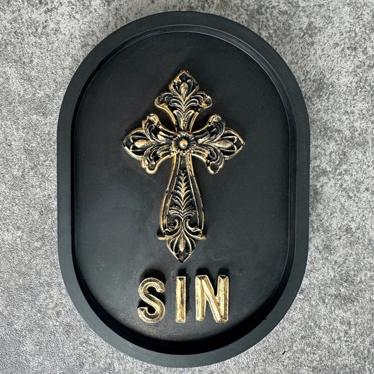 ‘Sin’ Gothic Cross Wall Plaque
