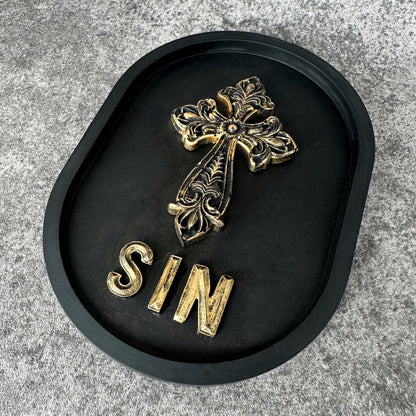 ‘Sin’ Gothic Cross Wall Plaque
