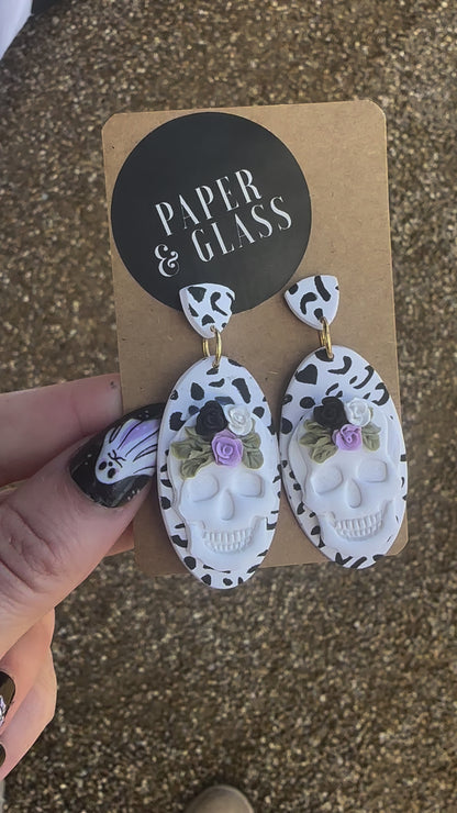 Floral Skull & Leopard Handmade Statement Earrings